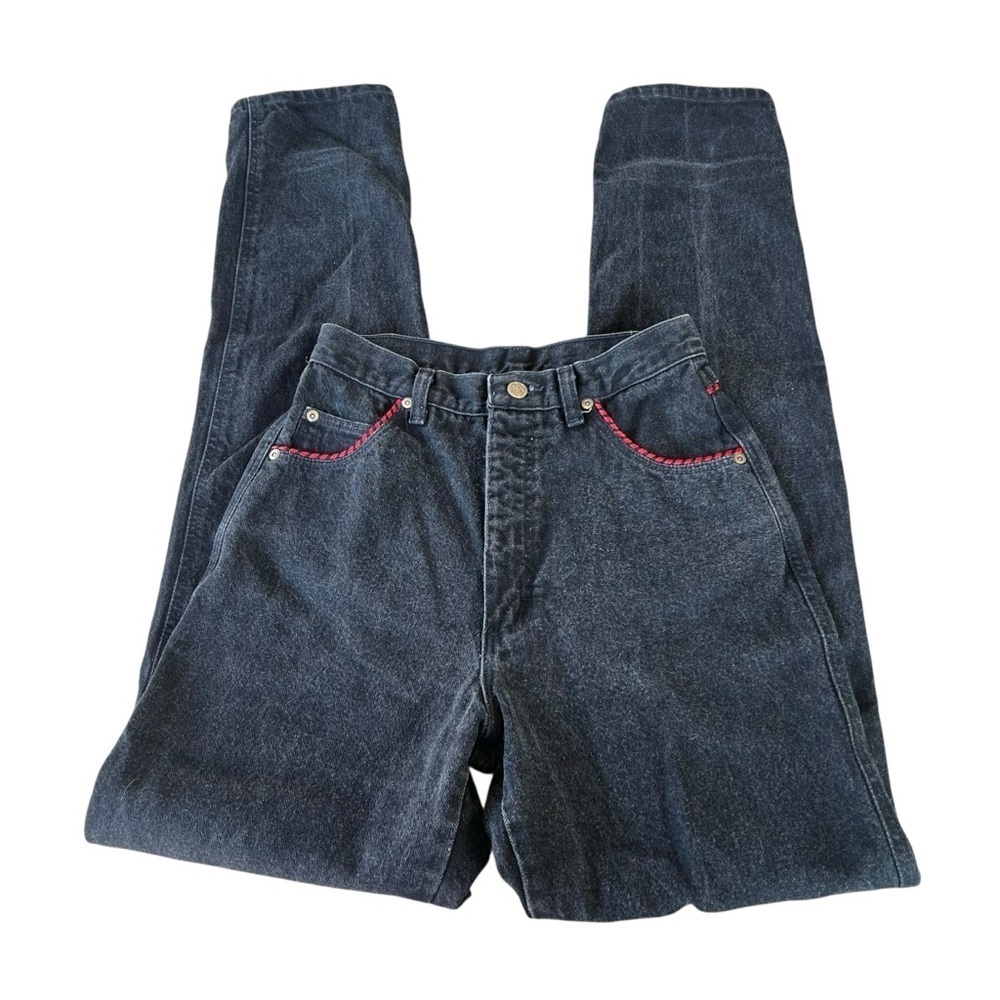Vintage Wrangler Silver Lake Western Bareback Hi Rise Mom Jean 9/10 Black Red